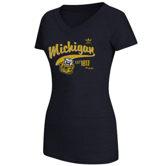 adidas Michigan Wolverines Womens Fearless Tri-blend V-Neck T-Shirt - Navy Blue