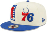 Philadelphia 76ers New Era 2022 NBA Draft 9FIFTY Snapback Adjustable Hat - Cream/Blue - Pro Jersey Sports