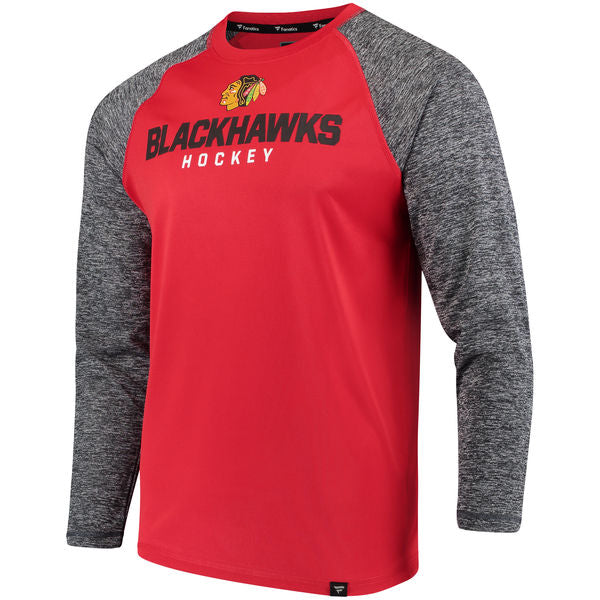 Men's Chicago Blackhawks Fanatics Branded Red/Heathered Gray Static Long Sleeve T-Shirt
