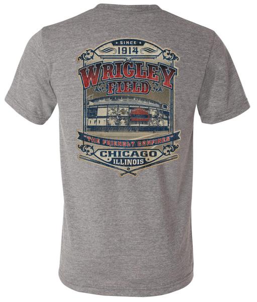 Wrigley Field Chicago Cubs Sign Triblend Tee-Gray