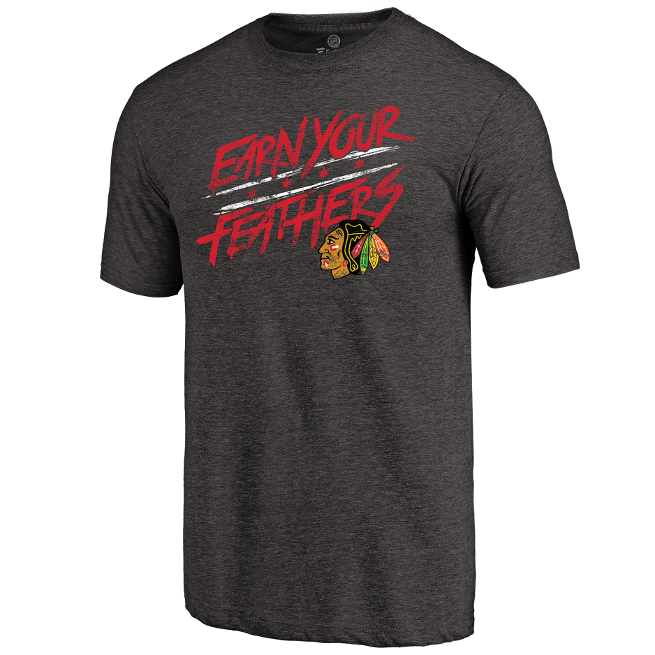 Men's Chicago Blackhawks Rinkside Charcoal Hometown Collection Earn Your Feathers Tri Blend T-Shirt