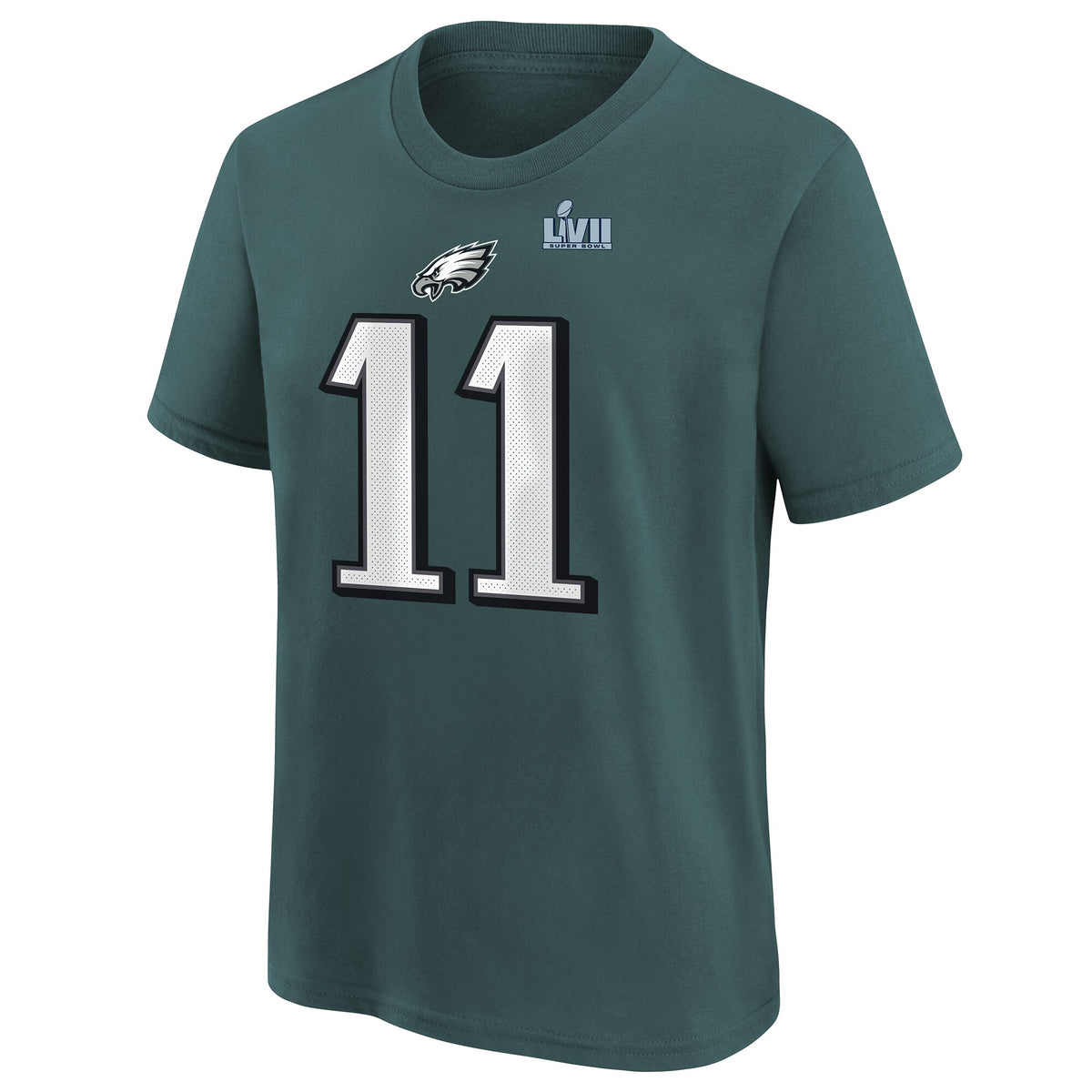 Youth Philadelphia Eagles A.J. Brown Nike Midnight Green Super Bowl LVII Name & Number T-Shirt - Pro Jersey Sports