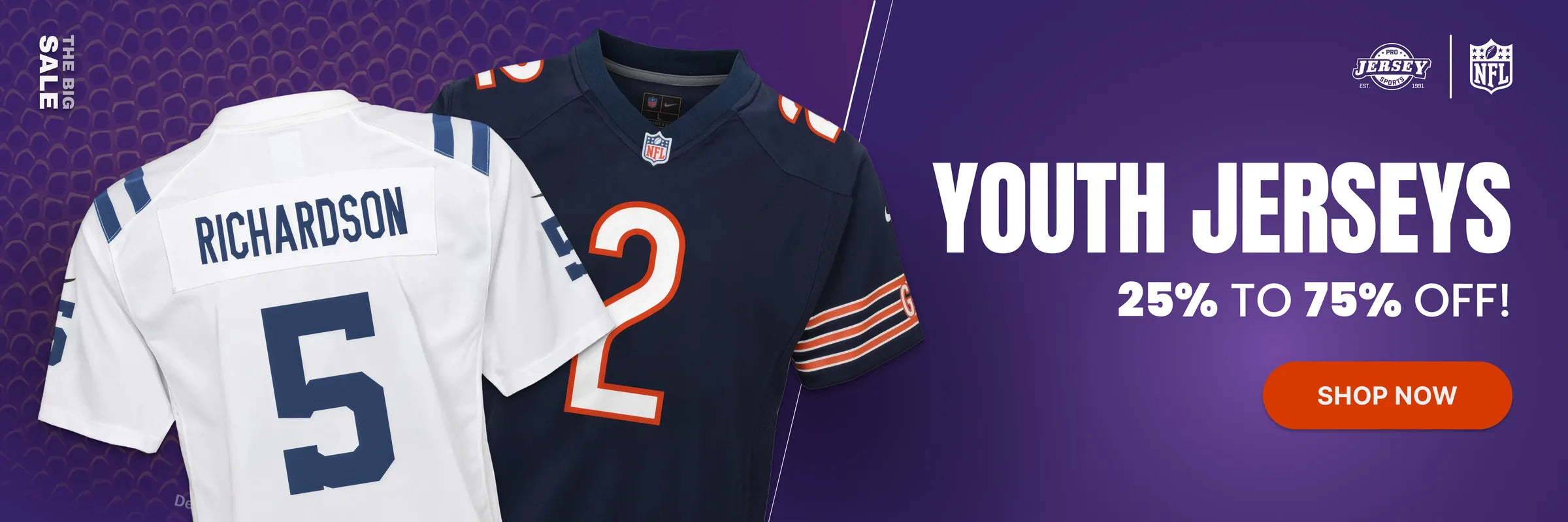Youth jerseys, 25% to 75% off